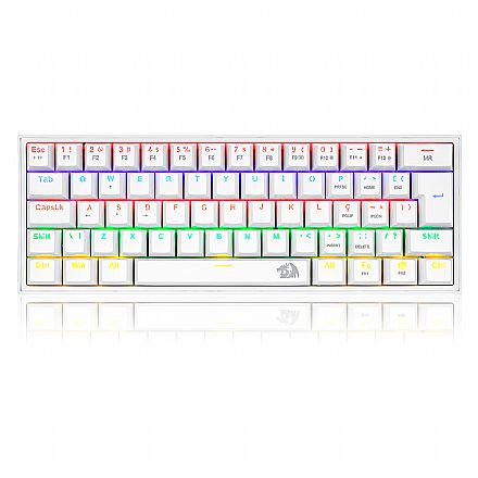 Teclado Mecânico Gamer Redragon Fizz Lunar White - ABNT2 - Iluminação Rainbow - Tamanho 60% - Switch Blue - Branco - K617-R-W (PT-Blue)