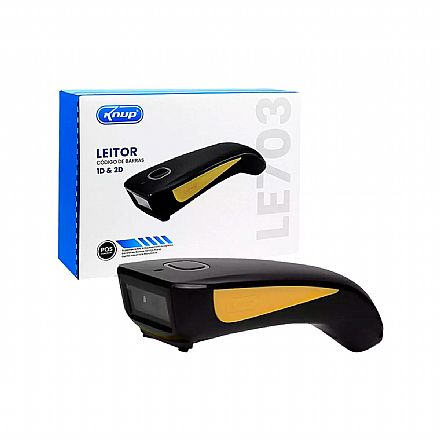 Leitor de Código de Barras e QR Code - Knup LE703 - Sem Fio - USB e Bluetooth - Laser - 2D - Lê Códigos Diretamente da Tela do Celular - Preto