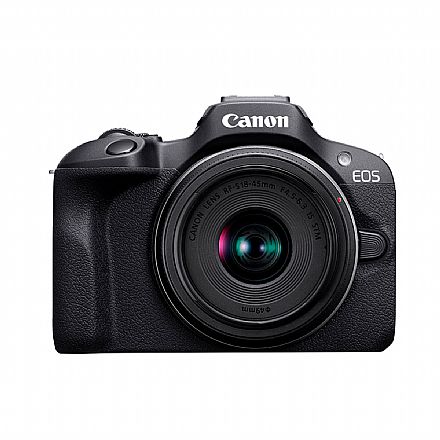 Canon EOS R100 Profissional com Lente RF-S 18-45 - 24.1 Mega Pixels - Sensor CMOS APS-C - DIG!C 8 - Wi-Fi e Bluetooth - Vídeo 4K - 6052C043