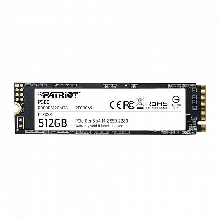 SSD M.2 512GB Patriot P300 - NVMe - Leitura 1700MB/s - Gravação 1100MB/s - P300P512GM28