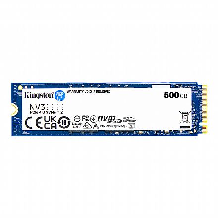 SSD M.2 500GB Kingston NV3 - NVMe Gen 4 - Leitura 5000MB/s - Gravação 3000MB/s - SNV3S/500G