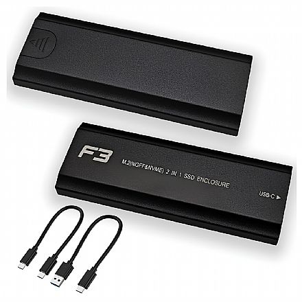 Case para SSD M.2 NVMe ou SATA NGFF - USB-C e USB 3.0 - F3 CS-ADPM-NGFF/NVME 401