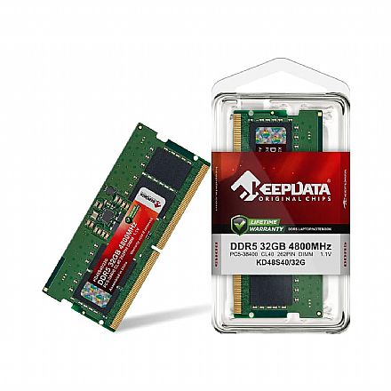 Memória SODIMM 32GB DDR5 4800MHz KeepData - para Notebook - CL40 - KD48S40/32G