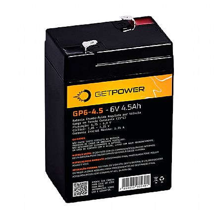 Bateria para Nobreak e Sistemas de Monitoramento e Segurança - 6V / 4.5Ah - Estacionária - Getpower P0600045A1A50