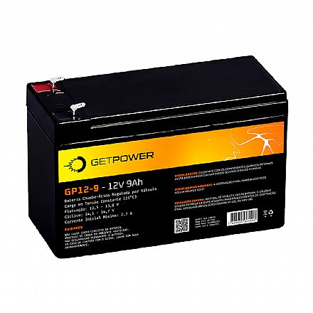 Bateria para Nobreak e Sistemas de Monitoramento e Segurança - 12V / 9Ah - Estacionária - Getpower P1200090B1A98
