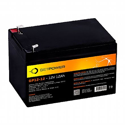 Bateria para Nobreak e Sistemas de Monitoramento e Segurança - 12V / 12Ah - Estacionária - Getpower P1200120A1A68