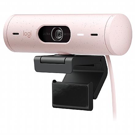 Web Câmera Logitech Brio 500 - Video Chamada e Gravações em Full HD - Microfone Duplo - Rosa - 960-001418