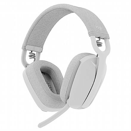 Headset Gamer sem Fio Logitech Zone Vibe 100 - G HUB - Drivers 40mm - Cancelamento de Ruído - Receptor Lightspeed e Bluetooth - Branco - 981-001218