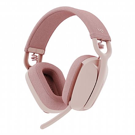 Headset Gamer sem Fio Logitech Zone Vibe 100 - G HUB - Drivers 40mm - Cancelamento de Ruído - Receptor Lightspeed e Bluetooth - Rosa - 981-001223