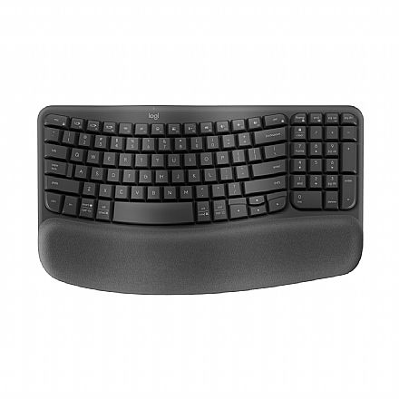 Teclado sem Fio Logitech Wave Keys - Padrão US - Ergonômico - Bluetooth - Logi Bolt - Grafite - 920-012281