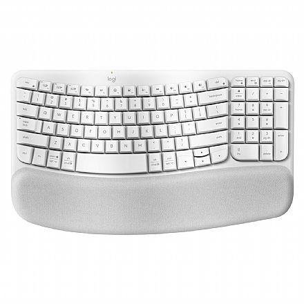 Teclado sem Fio Logitech Wave Keys - Padrão US - Ergonômico - Bluetooth - Logi Bolt - Branco - 920-012282