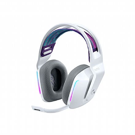 Headset Gamer sem Fio Logitech G733 - 7.1 Dolby Sorround - G HUB - Drivers Pro-G 40mm - RGB - Branco - 981-000882