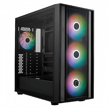Gabinete Cooler Master Masterbox 600 - 3 Fans ARGB com Controladora - Vidro Temperado - Mid-Tower - Preto - MB600-KGNN-S00