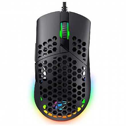 Mouse Gamer Havit MS1036 - 7200dpi - Iluminação RGB - Design Colmeia - HVMS-MS1036-BK