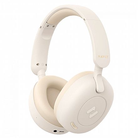Fone de Ouvido Bluetooth Havit H655BR - 76h de Autonomia - Cancelamento de Ruído ANC - Modo Jogo - Bege - HVBT-H655BT-BE