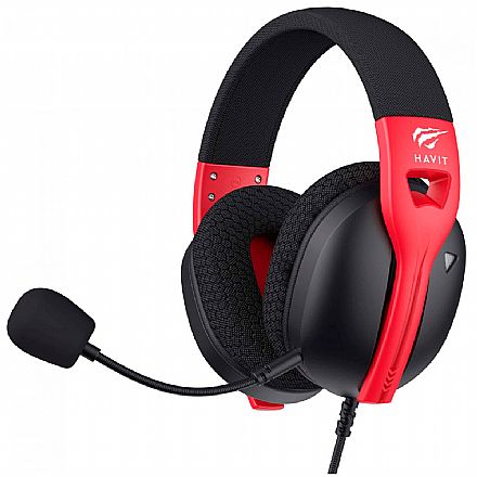 Headset Gamer Havit Fuxi H5D - Drivers 50mm - Microfone - Conexão P2 - Preto e Vermelho - HVGMH-FUXI-H5D-BR