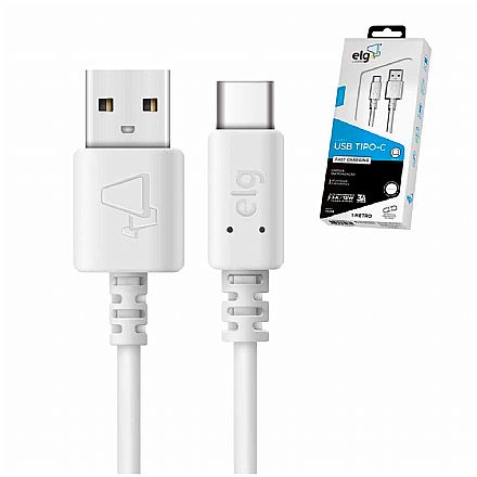Cabo USB-C para USB - Fast Charging - 3A - 15W - 1 Metro - Branco - ELG TCUSB
