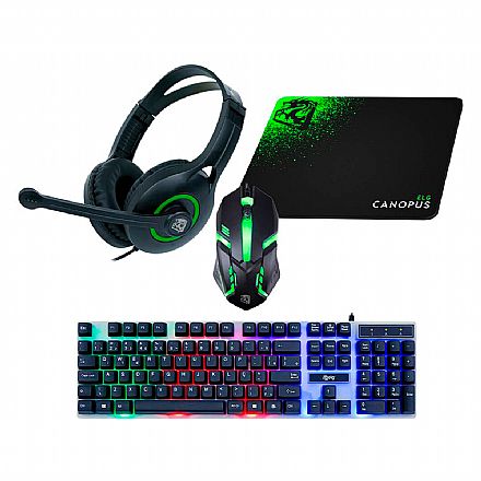 Kit Gamer ELG Canopus - Teclado Gamer LED ABNT2 + Mouse 2400DPI + Mousepad 25 x 20 + Headset P3 com Microfone - CGCS41