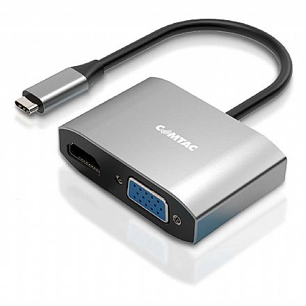 Adaptador Conversor USB-C para HDMI e VGA - 4K 30Hz - 1080p - Comtac 20119453