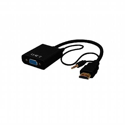 Adaptador Conversor HDMI para VGA - HDMI Macho - VGA Fêmea - 1080p - Audio P2 - PlusCable ADP-HDMIVGA20BK