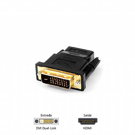 Adaptador Conversor DVI-I para HDMI - 1080p - PlusCable ADP-DVIHDMI10BK