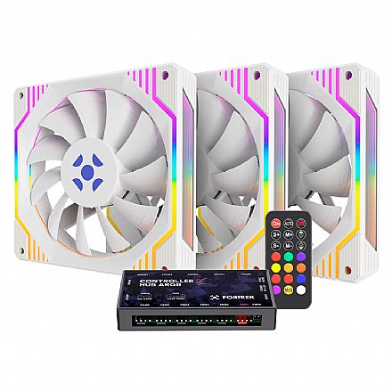 Kit 3 Coolers 120mm Fortrek Frosty - LED ARGB - Com Controladora - Branco - 84967