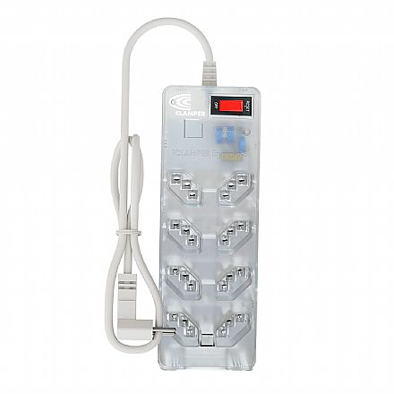 Filtro de Linha 8 Tomadas Clamper - Protetor de Surtos e Raios - 3 Pinos 10A - Tecnologia LCF - DPS - Bivolt - Transparente - 026776