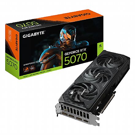 Placa de Vídeo GeForce RTX 5070 12GB GDDR7 192bits - Windforce Triple Fan - Gigabyte - DLSS 4 - GV-N5070WF3OC-12GD
