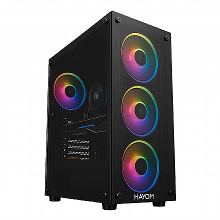 Gabinete Gamer Hayom GB1749 - Vidro Temperado - 4 Coolers RGB Inclusos - ATX - Preto