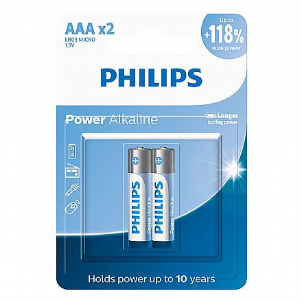 Pilha Alcalina AAA Philips Power - 2 Unidades - LR03P2B/59