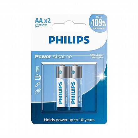 Pilha Alcalina AA Philips Power - 2 Unidades - LR6P2B/59