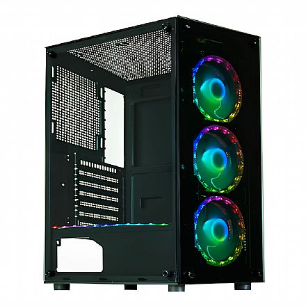 Gabinete Gamer K-Mex CG-50C5 - Vidro Temperado - 3 Coolers ARGB + Controladora Inclusos - ATX - Preto