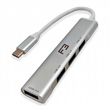 HUB USB-C - 4 Portas USB 3.0 - Prata - F3 JC-TYC-4USB