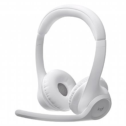 Headset sem Fio Logitech Zone 300 - Cancelamento de Ruído - Até 20h Bateria - Bluetooth 5.3 - Microfone Flip-to-Mute - Branco - 981-001416
