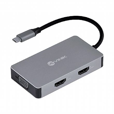 Adaptador Conversor USB-C para HDMI e VGA - USB 3.0 - 2 x HDMI - USB-C PD 60W - Vinik HC-5VGA