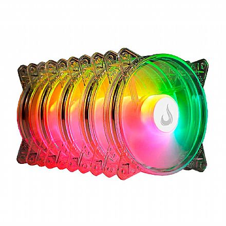 Kit 5 Coolers 120mm Rise Mode Crystal Sound - LED ARGB - Transparente - RM-CS-02-ARGB