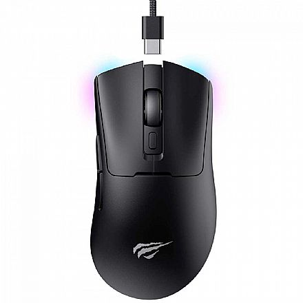 Mouse Gamer Sem Fio Havit MS966WB - Sensor Pixart 12000dpi - LED RGB - Bluetooth / USB / 2.4GHz - Preto - HVMS-MS966WB-BK