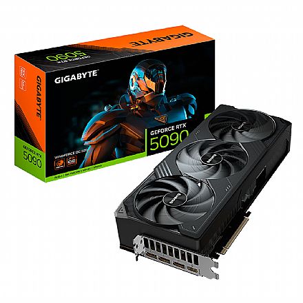 Placa de Vídeo GeForce RTX 5090 32GB GDDR7 512bits - Windforce OC - DLSS 4 - Ray Tracing - Gigabyte GV-N5090WF3OC-32GD