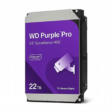 HD 22TB SATA - 7200RPM - 512MB Cache - Western Digital Purple Pro Surveillance - WD221PURP - Ideal para Vigilância