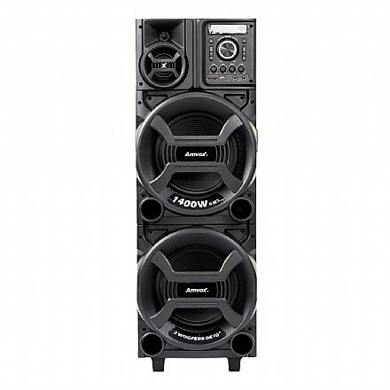 Caixa Amplificada Amvox Titan Black - 1400W RMS - Bluetooth, USB e SD - TWS - Bivolt - Alça de Transporte - ACA1402