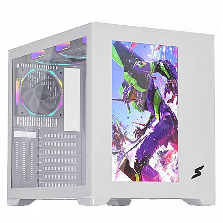 Gabinete Gamer SuperFrame Box Magic - Display LCD 13.3" - USB 3.2 - 6 Coolers Inclusos - ATX - Branco - SF-CS-BMMAW6F