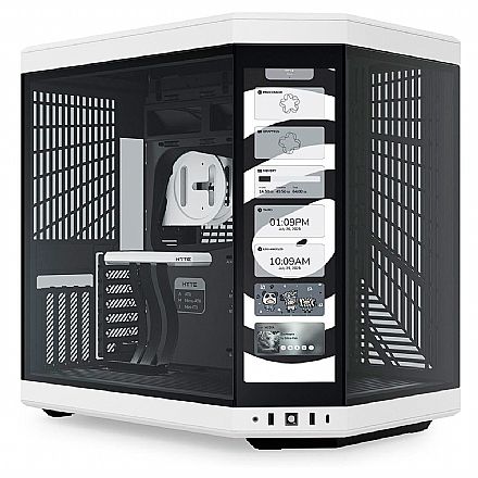 Gabinete Gamer Aquário Hyte Y70 Touch Infinite Panda - Tela Touch 15" - Até 10 Fans - Câmara Dupla - Cabo Riser Incluso - E-ATX - CS-HYTE-Y70TTI-WB