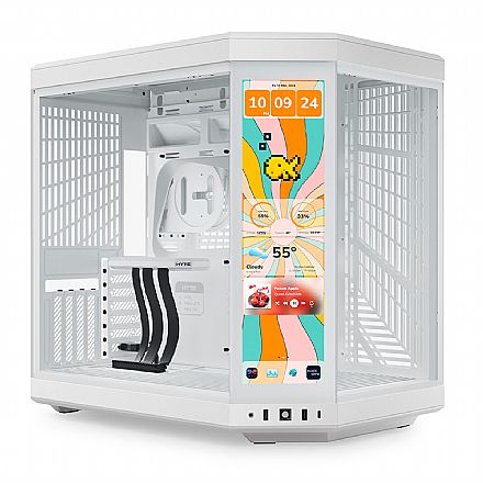 Gabinete Gamer Aquário Hyte Y70 Touch Infinite Snow - Tela Touch 15" - Até 10 Fans - Câmara Dupla - Cabo Riser Incluso - E-ATX - CS-HYTE-Y70TTI-WW