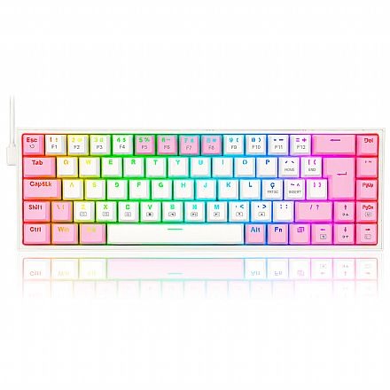 Teclado Mecânico Gamer Redragon Castor - ABNT2 - RGB - Switch Brown - Branco e Rosa - K631WP-RGB PT-BROWN