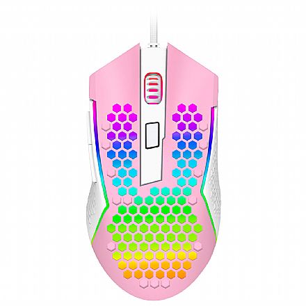 Mouse Gamer Redragon Reaping Elite - 32000dpi - Sensor PWM3389 - Rosa e Branco - M987PW-P