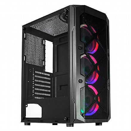 Gabinete Gamer K-Mex 02C5 - Vidro Temperado - 3 Coolers Inclusos - ATX - Preto - CG02C5RH0010B0X