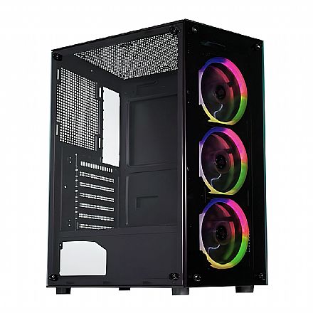 Gabinete Gamer K-Mex 30C5 - Vidro Temperado - 3 Coolers Inclusos - ATX - Preto - CG30C5RH0010B0X
