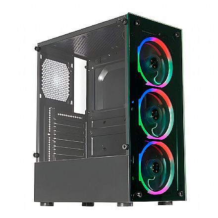 Gabinete Gamer K-Mex 10W5 - Vidro Temperado - 3 Coolers Inclusos - ATX - Preto - CG10W5RH001CB0X