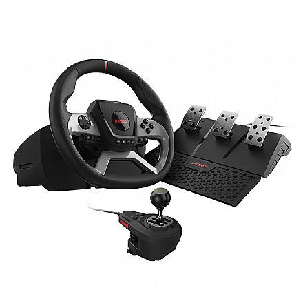 Volante PCYES W270 - Compatível com Xbox, Playstation e PC - Force FeedBack - Pedal Triplo - Com Marcha - 306297