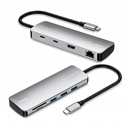 Adaptador Conversor USB-C para HDMI 4K - 3 Portas USB 3.2 - Rede Gigabit RJ45 - Leitor de Cartão - USB-C power - Comtac 20129481